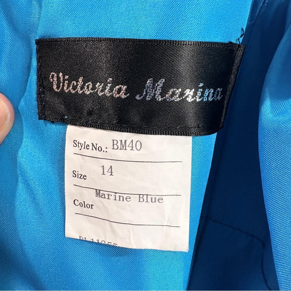 Victoria Marina Maxi Dress Womens 14 Blue Chiffon Pleated Formal Romantic Prom - Picture 5 of 8
